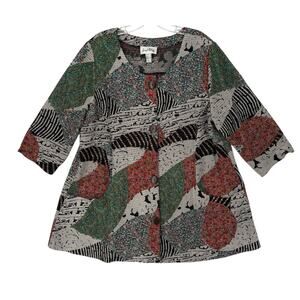 Joseph Ribkoff Button Front Jacket Abstract Lagenlook Artsy Size 16 Relaxed